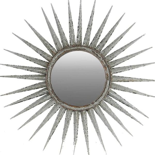 30" Antiqued Silver Gray Sunburst Wall Mounted Accent Mirror - Image 5