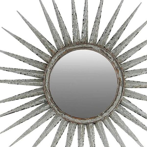 30" Antiqued Silver Gray Sunburst Wall Mounted Accent Mirror - Image 6