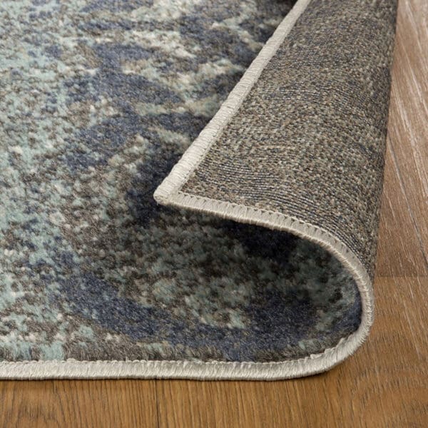 7' X 9' Teal And Gray Damask Distressed Stain Resistant Area Rug - Image 4