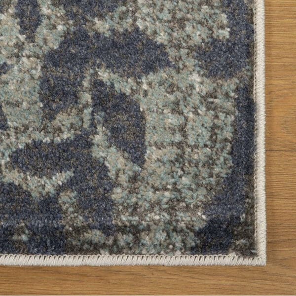 7' X 9' Teal And Gray Damask Distressed Stain Resistant Area Rug - Image 5