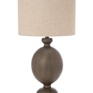 30" Brown Table Lamp With Beige Drum Shade