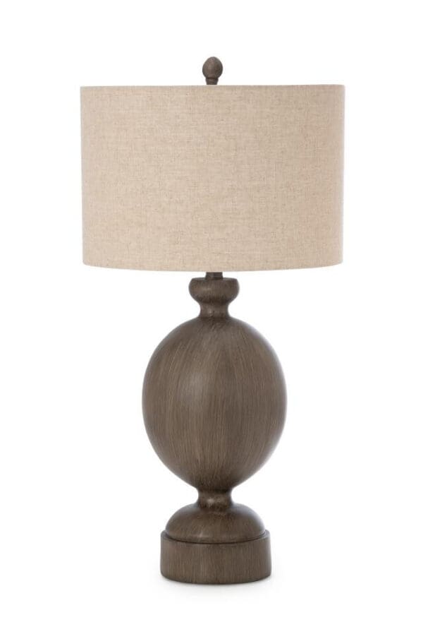 30" Brown Table Lamp With Beige Drum Shade - Image 2