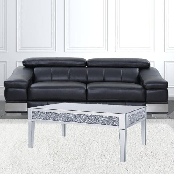 48" Silver Mirrored Rectangular Mirrored Coffee Table - Image 3