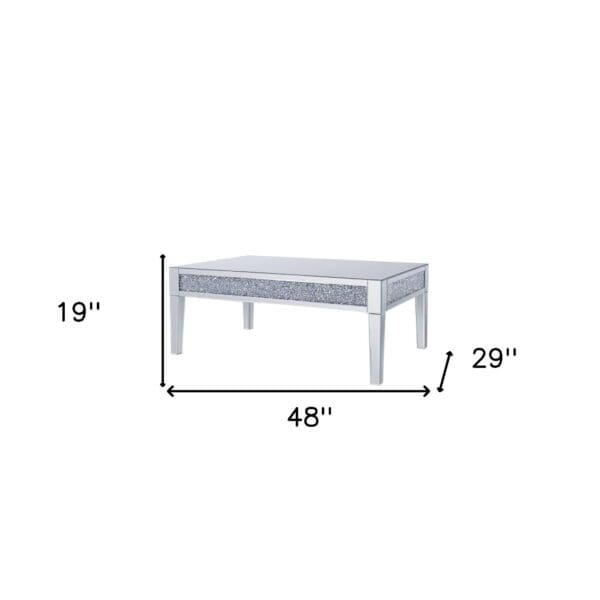 48" Silver Mirrored Rectangular Mirrored Coffee Table - Image 6