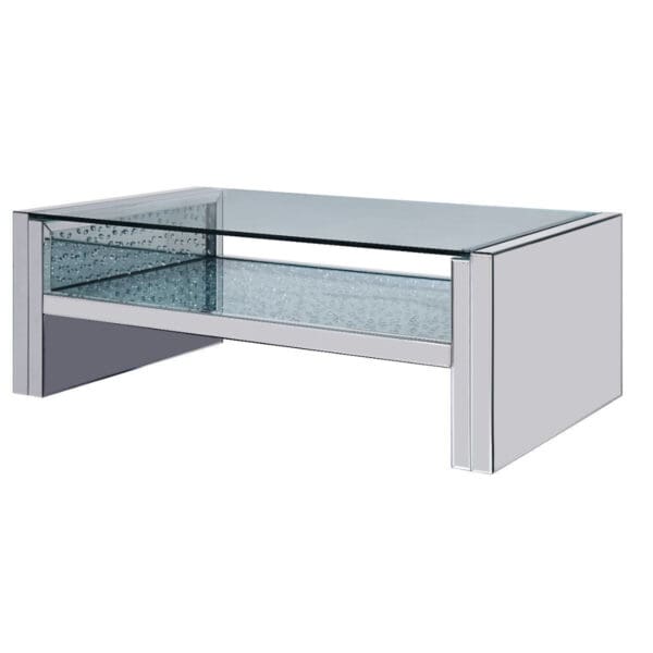 47" Silver And Clear Glass Rectangular Mirrored Coffee Table With Shelf - Image 2