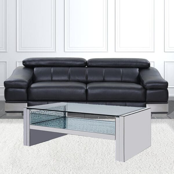 47" Silver And Clear Glass Rectangular Mirrored Coffee Table With Shelf - Image 3