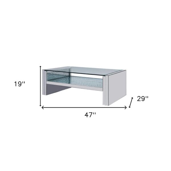 47" Silver And Clear Glass Rectangular Mirrored Coffee Table With Shelf - Image 6