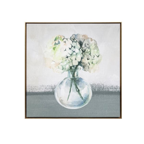 Hydrangea In Vase Gold Floater Frame Painting Wall Art