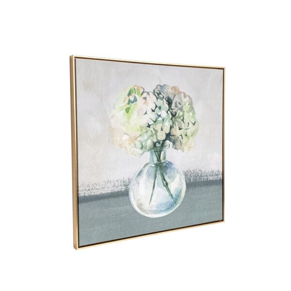 Hydrangea In Vase Gold Floater Frame Painting Wall Art - Image 3