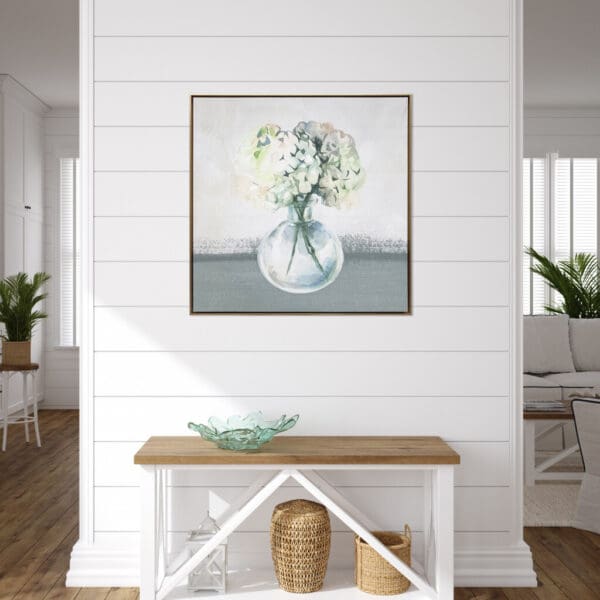 Hydrangea In Vase Gold Floater Frame Painting Wall Art - Image 5