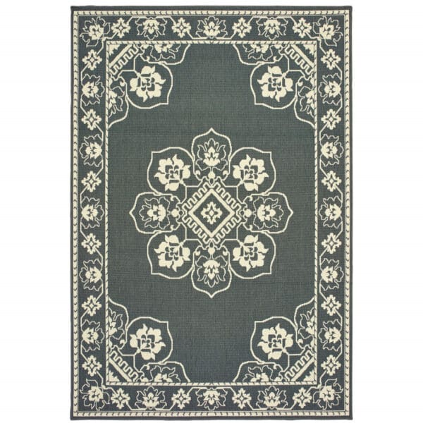 4' x 6' Gray and Ivory Oriental Stain Resistant Indoor Outdoor Area Rug