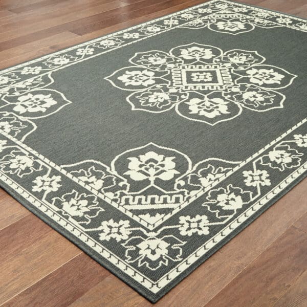 4' x 6' Gray and Ivory Oriental Stain Resistant Indoor Outdoor Area Rug - Image 5