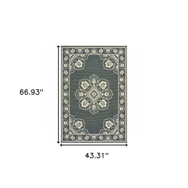 4' x 6' Gray and Ivory Oriental Stain Resistant Indoor Outdoor Area Rug - Image 6