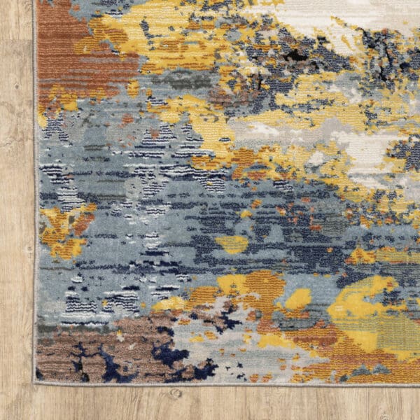 2' X 8' Yellow Gold Blue Grey Brown And Beige Abstract Power Loom Stain Resistant Runner Rug - Image 4