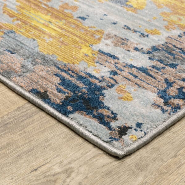 2' X 8' Yellow Gold Blue Grey Brown And Beige Abstract Power Loom Stain Resistant Runner Rug - Image 5