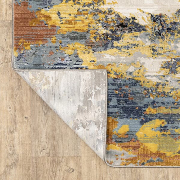 2' X 8' Yellow Gold Blue Grey Brown And Beige Abstract Power Loom Stain Resistant Runner Rug - Image 6