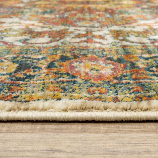 8' X 11' Red Gold Orange Green Ivory Rust And Blue Oriental Power Loom Stain Resistant Area Rug - Image 4