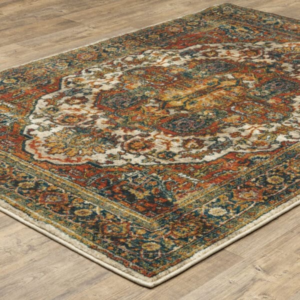 8' X 11' Red Gold Orange Green Ivory Rust And Blue Oriental Power Loom Stain Resistant Area Rug - Image 6