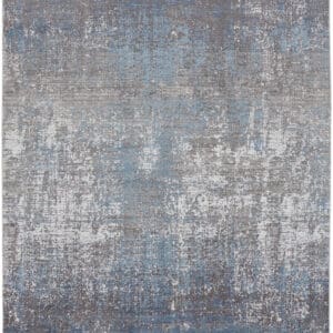 5' X 8' Blue Gray And Silver Abstract Power Loom Distressed Area Rug With Fringe