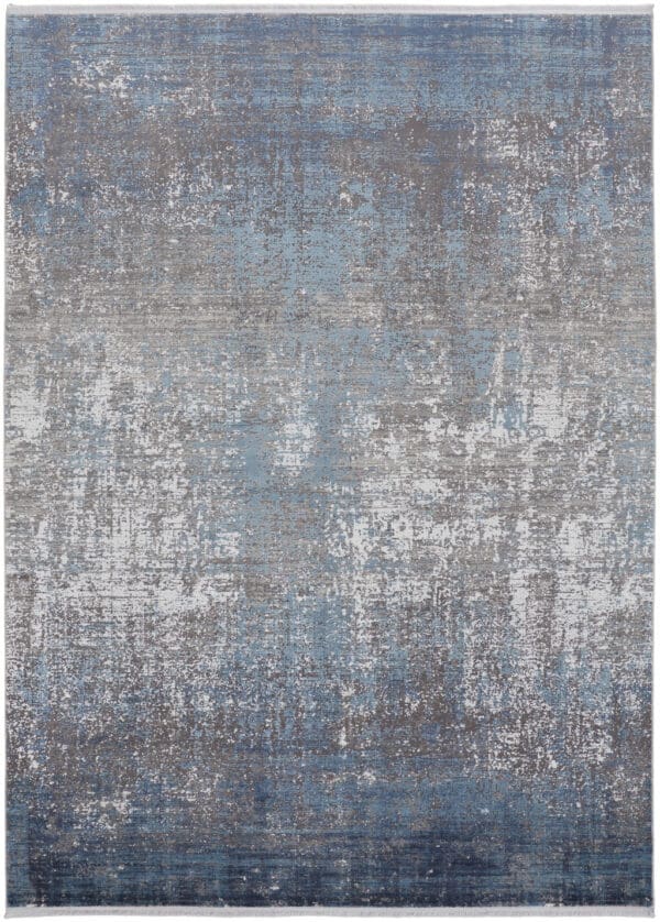 5' X 8' Blue Gray And Silver Abstract Power Loom Distressed Area Rug With Fringe - Image 2