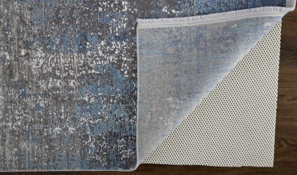 5' X 8' Blue Gray And Silver Abstract Power Loom Distressed Area Rug With Fringe - Image 4