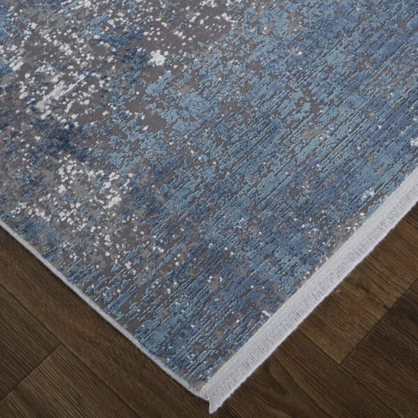 5' X 8' Blue Gray And Silver Abstract Power Loom Distressed Area Rug With Fringe - Image 5