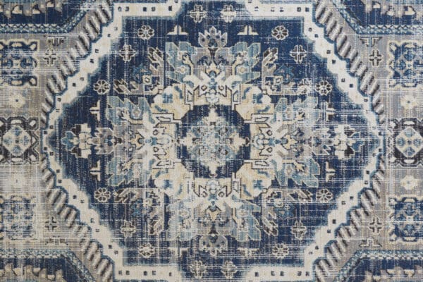 3'x 8' Blue And Ivory Abstract Power Loom Distressed Stain Resistant Runner Rug - Image 4