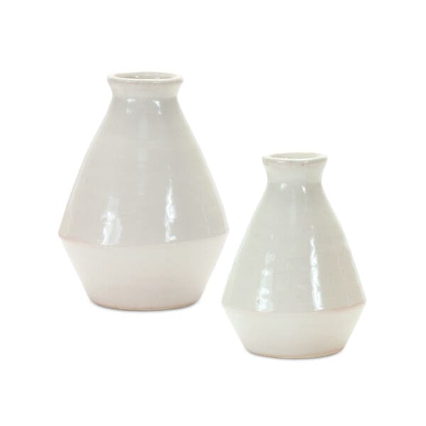 Set Of Two 6.25" Terracotta White Round Table vase - Image 4