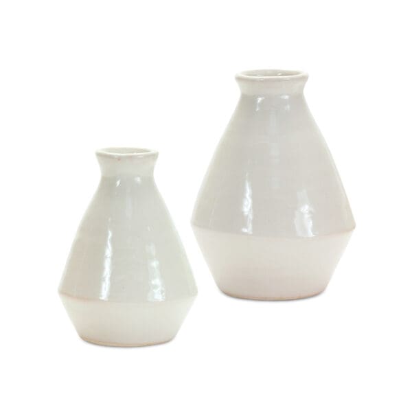 Set Of Two 6.25" Terracotta White Round Table vase - Image 5