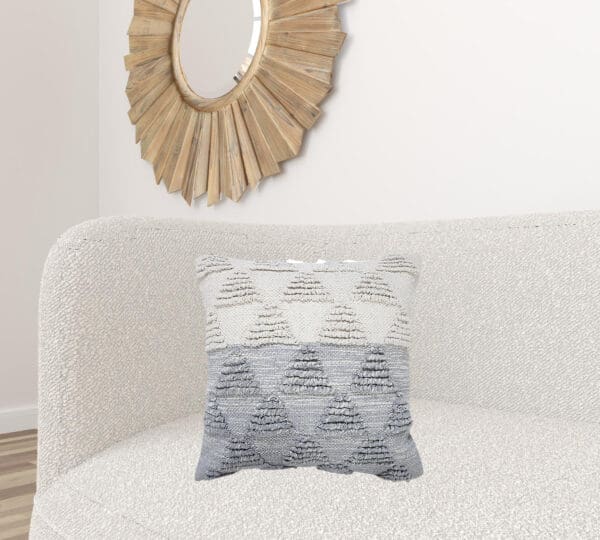 Geometric 100% Cotton Pillow - 20" x 20", Heathered Gray & Off-White - Image 7