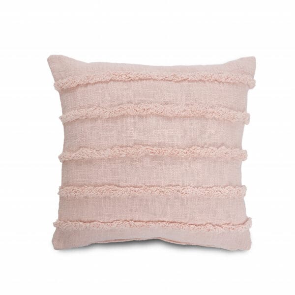 Fringe Striped 100% Cotton Pillow - 20" x 20", Pearl Blush & Peach