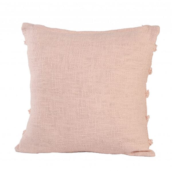 Fringe Striped 100% Cotton Pillow - 20" x 20", Pearl Blush & Peach - Image 3