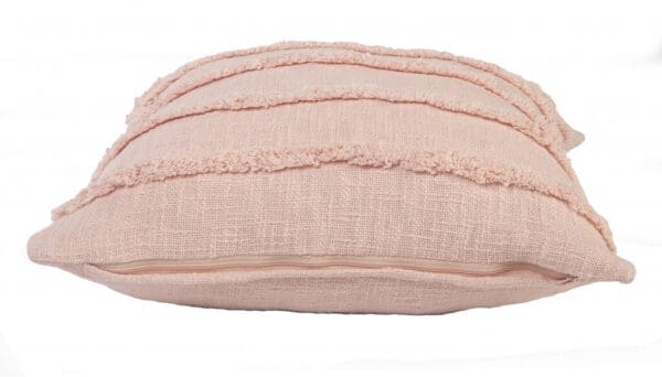 Fringe Striped 100% Cotton Pillow - 20" x 20", Pearl Blush & Peach - Image 4