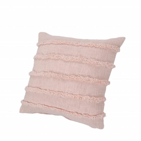 Fringe Striped 100% Cotton Pillow - 20" x 20", Pearl Blush & Peach - Image 5