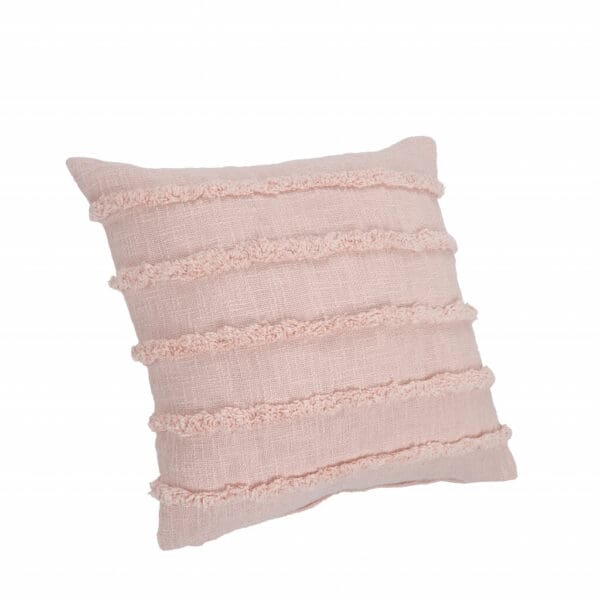 Fringe Striped 100% Cotton Pillow - 20" x 20", Pearl Blush & Peach - Image 6