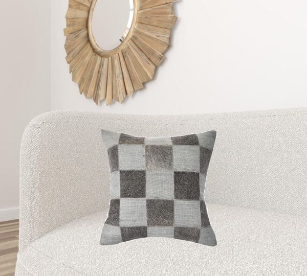 Geometric 100% Wool Pillow - 20" x 20", Silver & Brown - Image 6