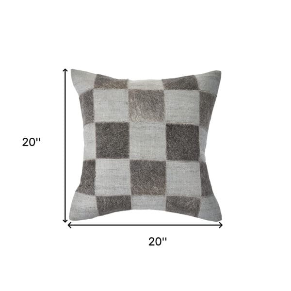 Geometric 100% Wool Pillow - 20" x 20", Silver & Brown - Image 7