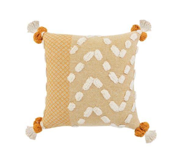 Geometric 100% Cotton Pillow - 20" x 20", Yellow & Cream