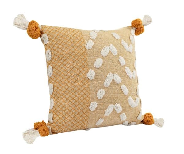 Geometric 100% Cotton Pillow - 20" x 20", Yellow & Cream - Image 3