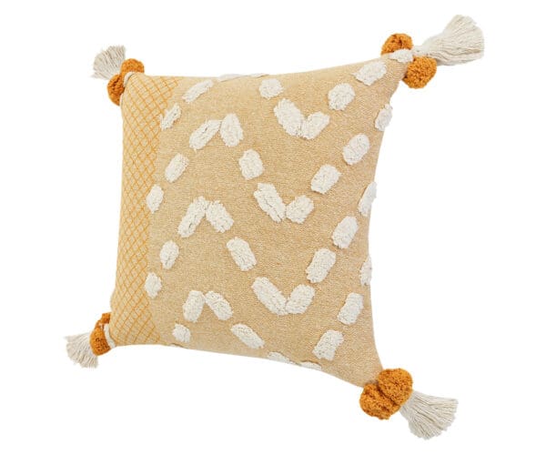 Geometric 100% Cotton Pillow - 20" x 20", Yellow & Cream - Image 4