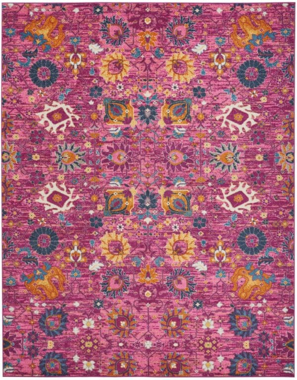 9' x 12' Pink Floral Power Loom Area Rug - Image 2