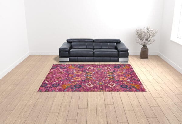 9' x 12' Pink Floral Power Loom Area Rug - Image 3