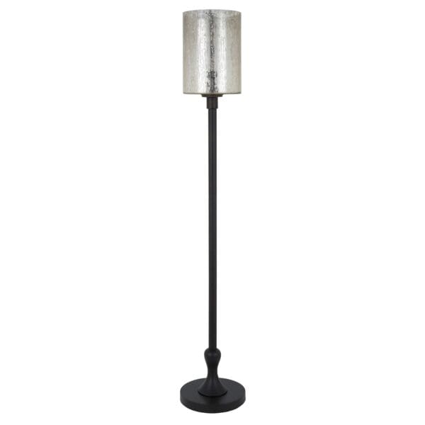 68" Black Torchiere Floor Lamp With Clear Transparent Glass Drum Shade