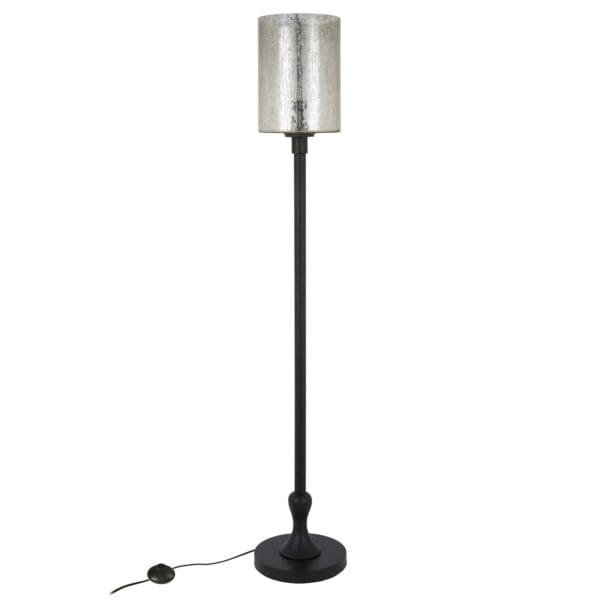 68" Black Torchiere Floor Lamp With Clear Transparent Glass Drum Shade - Image 3