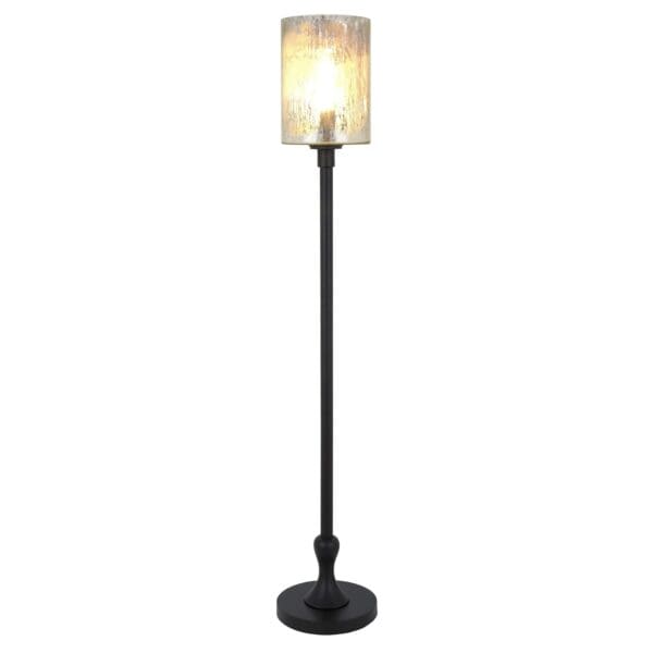 68" Black Torchiere Floor Lamp With Clear Transparent Glass Drum Shade - Image 4