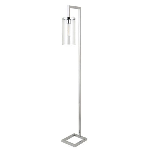 67" Nickel Reading Floor Lamp With Clear Transparent Glass Drum Shade - Image 2