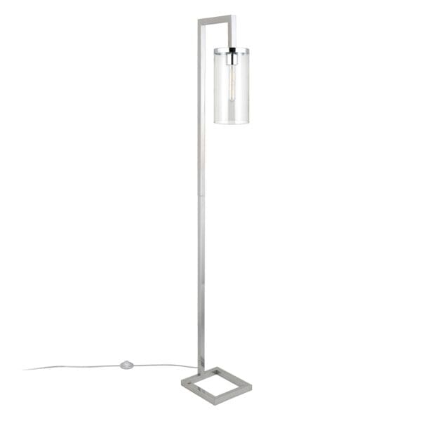 67" Nickel Reading Floor Lamp With Clear Transparent Glass Drum Shade - Image 3