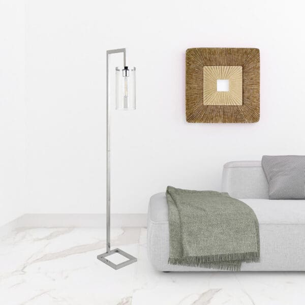 67" Nickel Reading Floor Lamp With Clear Transparent Glass Drum Shade - Image 5