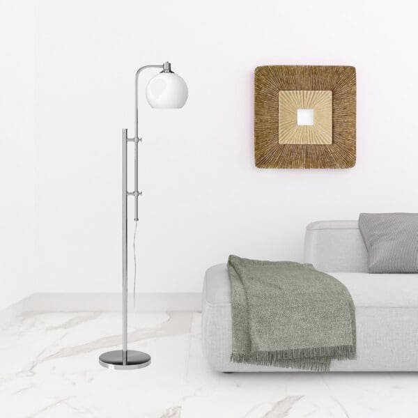 68" Nickel Adjustable Reading Floor Lamp With White Frosted Glass Globe Shade - Image 4