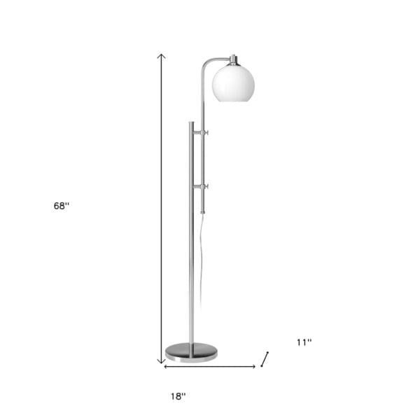 68" Nickel Adjustable Reading Floor Lamp With White Frosted Glass Globe Shade - Image 6